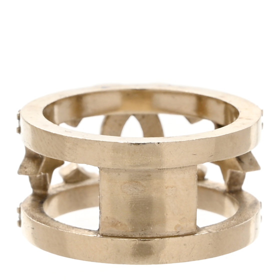 CHANEL Metal Crystal CC Star Ring 51 Light Gold 1215429