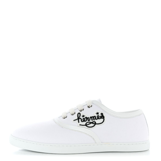 HERMES Canvas Embroidered Innocent Sneakers 39 White