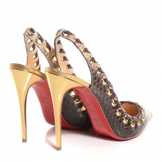 クリスチャンルブタン☆OSTRI SLING100☆ CHRISTIAN LOUBOUTIN Snakeskin Ostri 100 Slingback Pumps 38.5