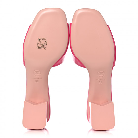 CHANEL Patent Calfskin CC Mules 39 Dark Pink Light Pink