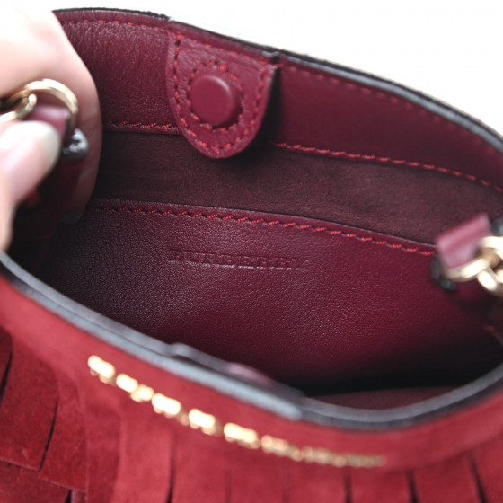 BURBERRY Suede Fringe Mini Bucket Bag Cherry 718925