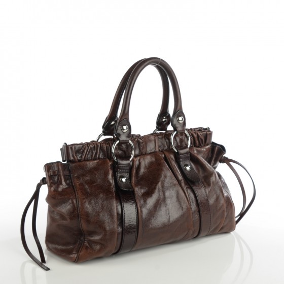 バッグ miu miu vitello lux 2way bag dark brown Miu Miu Dark Brown Vitello Lux Leather Bow Tote Miu Miu | TLC US
