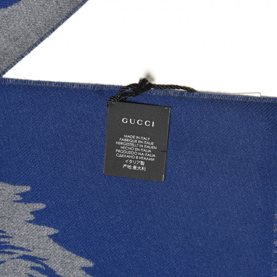 GUCCI Wool Knit Wolf Scarf Blu-Grigio 530167 | FASHIONPHILE