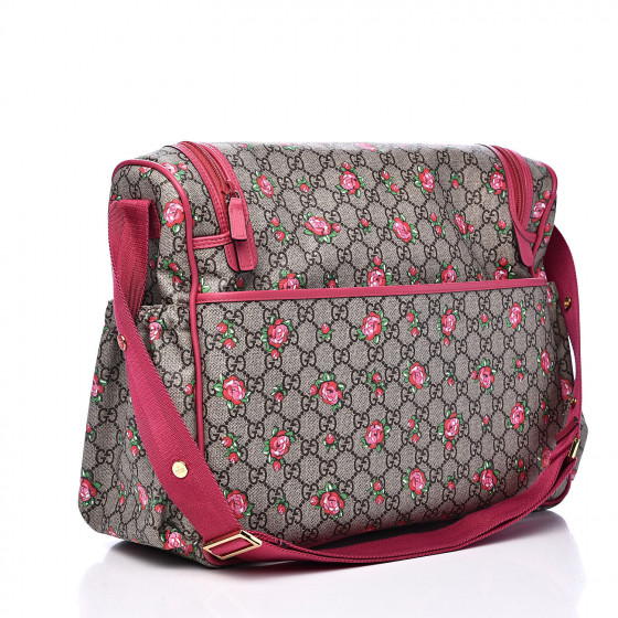 【GUCCI 】GG Supreme Canvas Mother’s Bag ROSE GUCCI GG Supreme Monogram Rose Bud Diaper Bag Pink 526716
