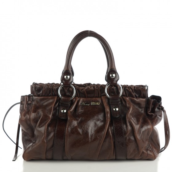 バッグ miu miu vitello lux Brown y2k hand bag MIU MIU Vitello Lux Gathered Tote Dark Brown 141539