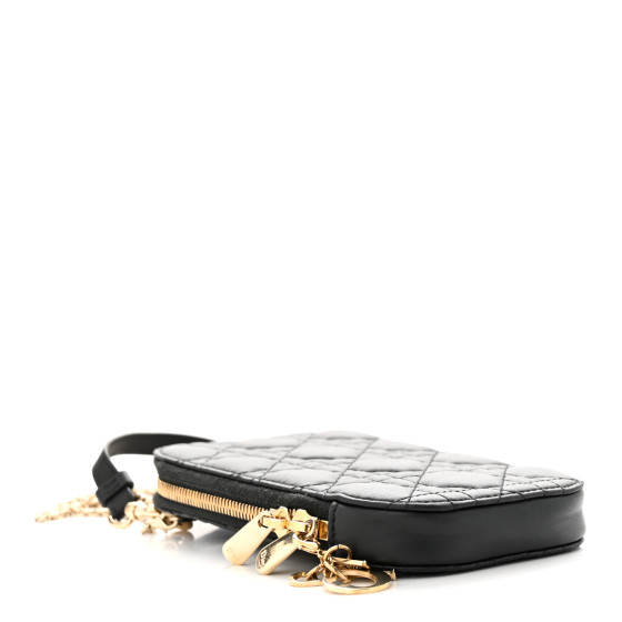 CHRISTIAN DIOR Lambskin Cannage Lady Dior Phone Holder Black