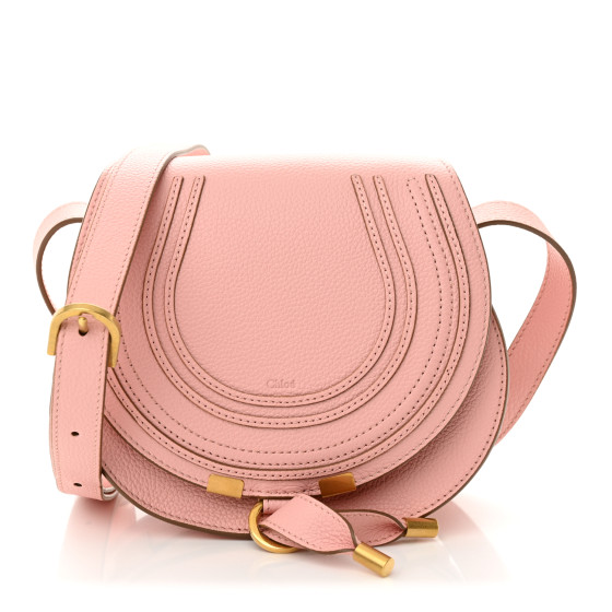 CHLOE Grained Calfskin Small Marcie Saddle Bag Blossom Pink
