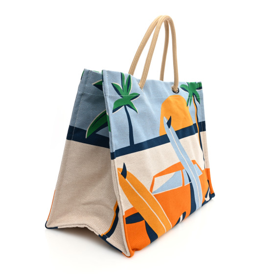 HERMES Canvas Apres la Vague Beach Bag Orange Bleu 1518671