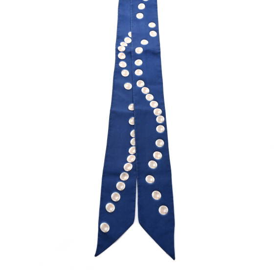 【CHANEL】Slim Pearl Twilly Navy Chanel Navy With Pearls Twilly Scarf – The Millionaires Closet