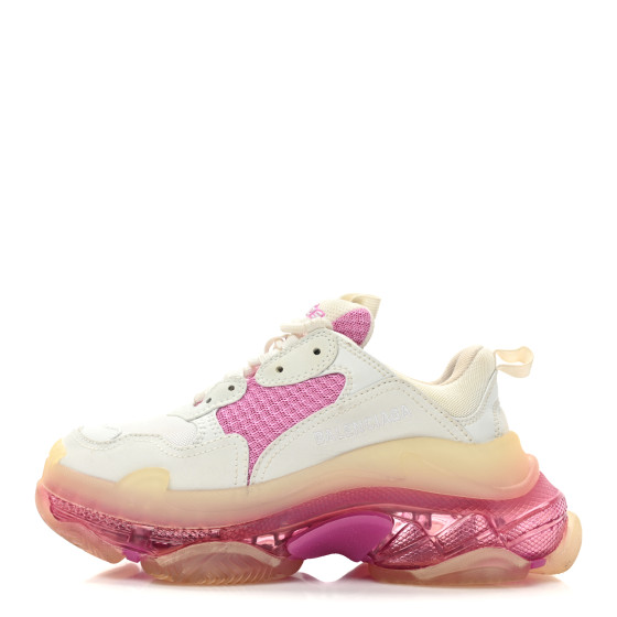 BALENCIAGA Fabric Mesh Clear Sole Womens Triple S Sneakers 36 White Pink