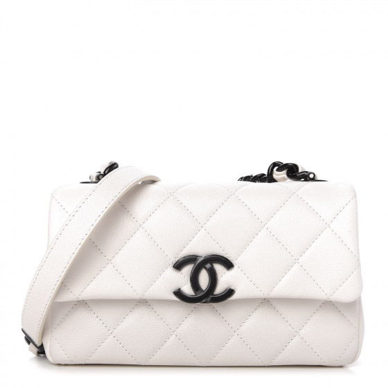 CHANEL Caviar Quilted My Everything Small Flap White Black | FASHIONPHILE