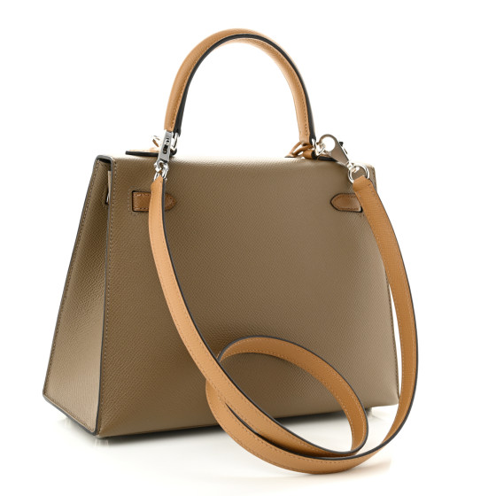 HERMES Epsom Verso Tri-Color Kelly Sellier 25 Etoupe Alezan