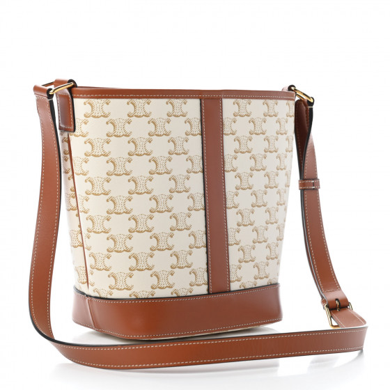 CELINE Triomphe Canvas Calfskin Small Bucket Bag White
