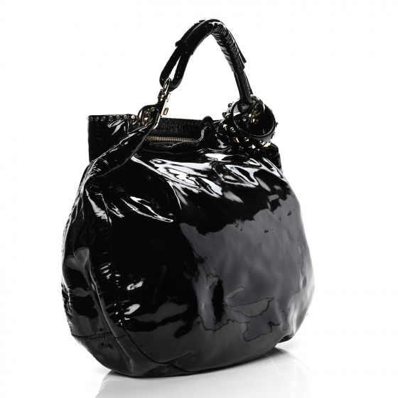 JIMMY CHOO Patent Studded Peace Sky Hobo Black 834826