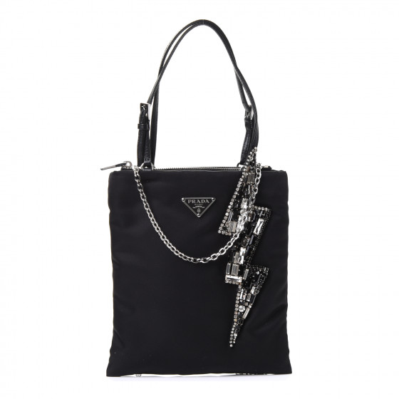★PRADA★ 23FW Women's Nylon Triangle Logo Shoulder Tote Bag PRADA Tessuto Nylon Crystal Metal Triangle Logo Lightning