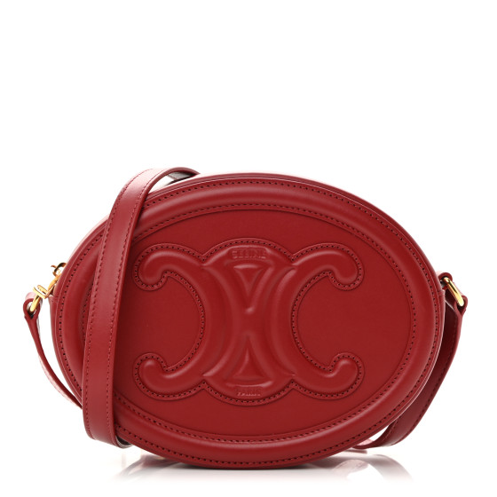 【美品】 Smooth CELINE Calfskin Crossbody Purse Oval Triomphe Cuir 小物