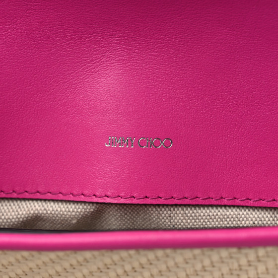 JIMMY CHOO Raffia Calfskin Crystal Cheri Wallet on Chain Bag