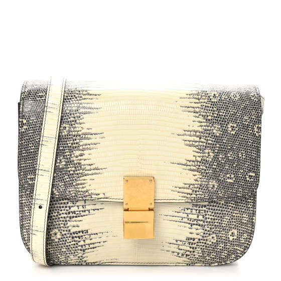 CELINE Lizard Medium Classic Box Flap Bag Natural