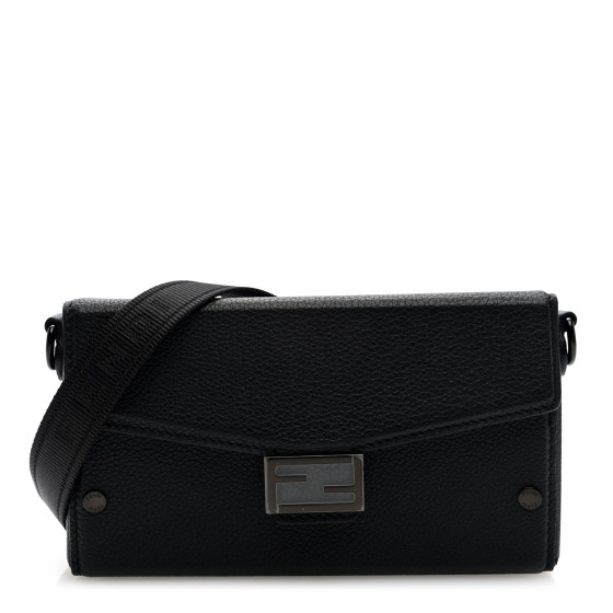 FENDI Vitello Cher Baguette Soft Trunk Phone Pouch Black