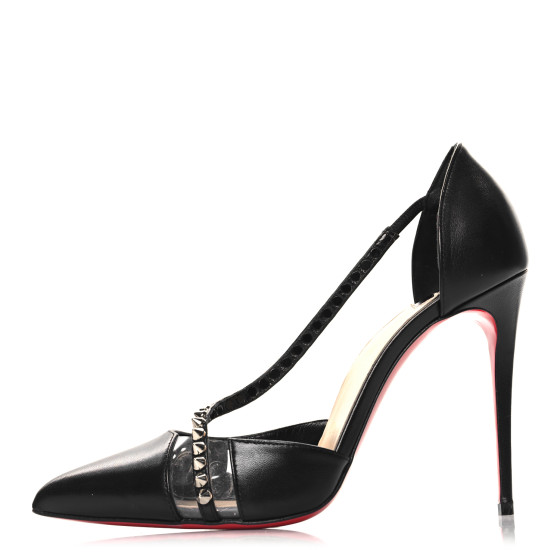 Christian Louboutinエナメル×PVC パンプス38.5超美品 CHRISTIAN LOUBOUTIN Kid PVC Spike Cross 100 Pumps 38.5 Black