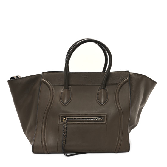 CELINE Smooth Calfskin Medium Phantom Luggage Khaki Cobalt Trim