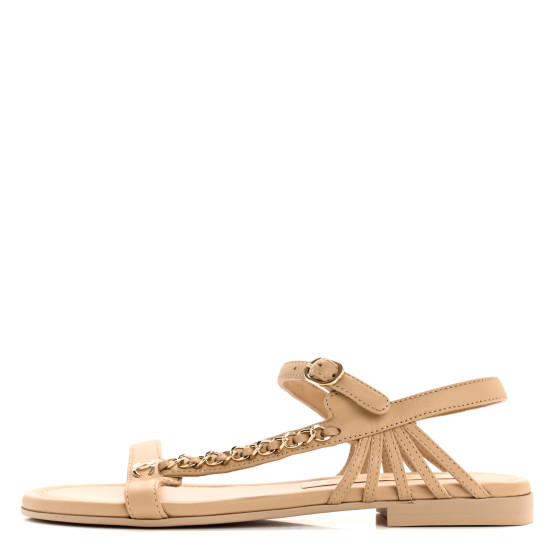 CHANEL Lambskin Chain Sandals 36 Beige 1677729 | FASHIONPHILE