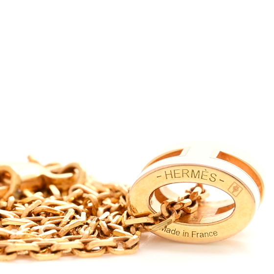 HERMES Lacquered Gold Mini Pop H Pendant Necklace White