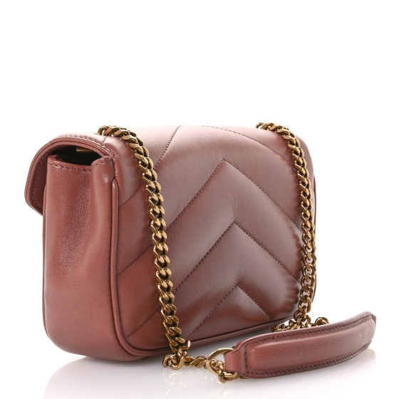 SAINT LAURENT Lambskin Chevron Quilted Mini Loulou Bag