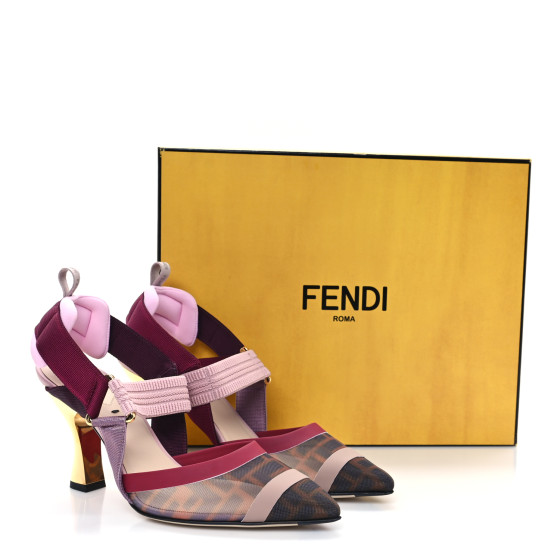 FENDI Technical Mesh FF Colibri 85mm Slingback Pumps 36.5