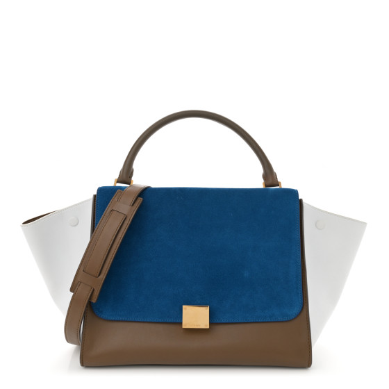 CELINE Smooth Calfskin Suede Medium Tri-Color Trapeze Bright Blue