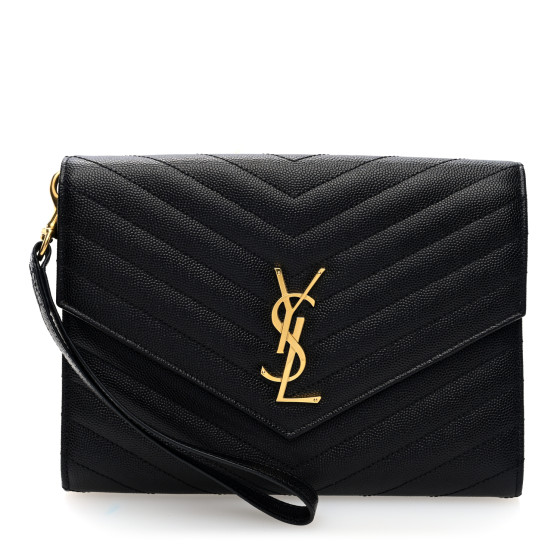 ENVELOPE GRAIN-DE-POUDREクラッチ SAINT LAURENT Grain De Poudre Matelasse Chevron Monogram