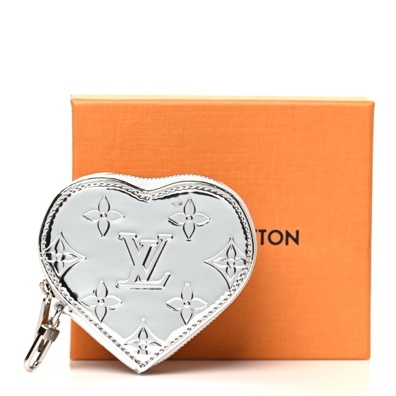 LOUIS VUITTON Monogram Mirror Heart Coin Purse Silver