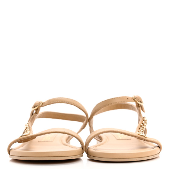 CHANEL Lambskin Chain Sandals 36 Beige 1677729 | FASHIONPHILE