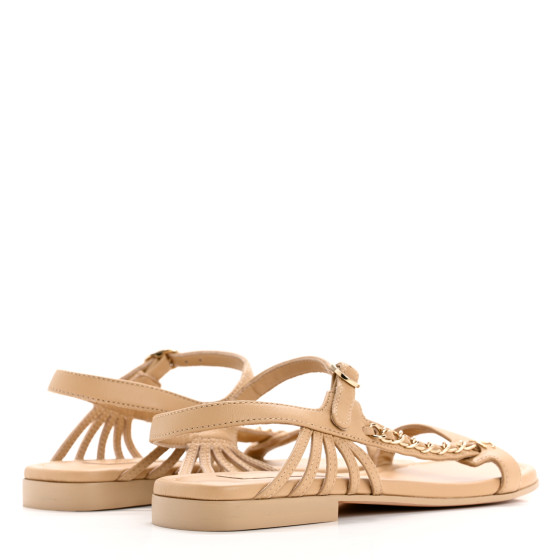 CHANEL Lambskin Chain Sandals 36 Beige 1677729 | FASHIONPHILE