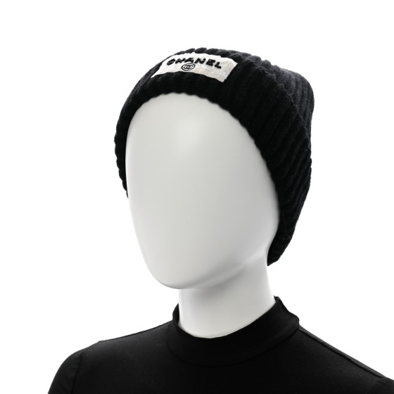 24時間以内発送 完売品 美品 黒色 19fw Outline Beanie CHANEL Cashmere Beaded Sequin Logo Beanie Hat Black 1673129