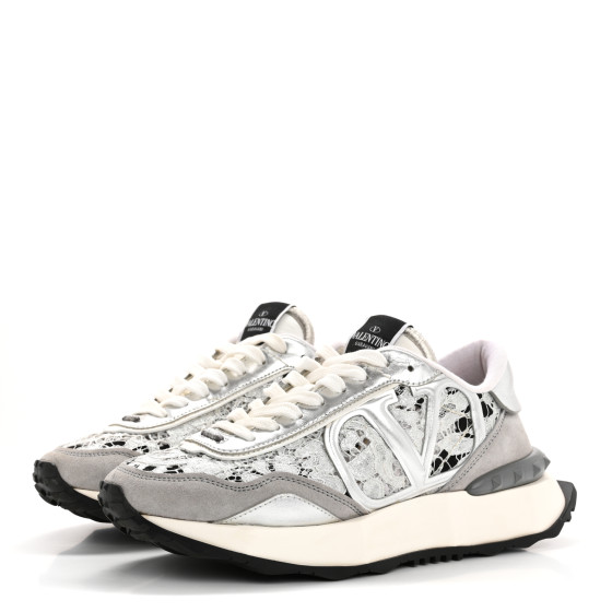 VALENTINO GARAVANI Metallic Calfskin Lace Mesh Lacerunner
