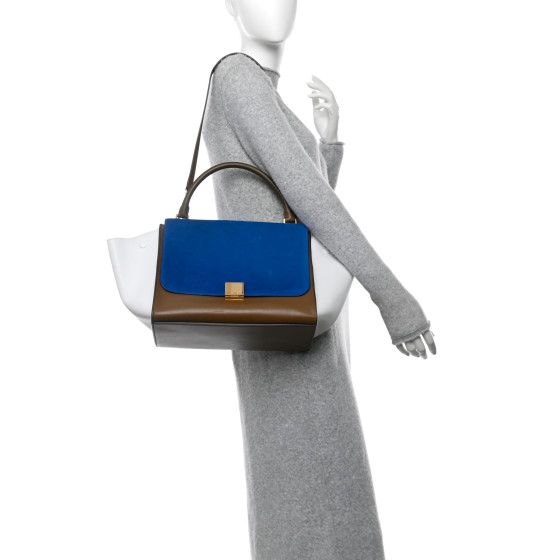 CELINE Smooth Calfskin Suede Medium Tri-Color Trapeze Bright Blue
