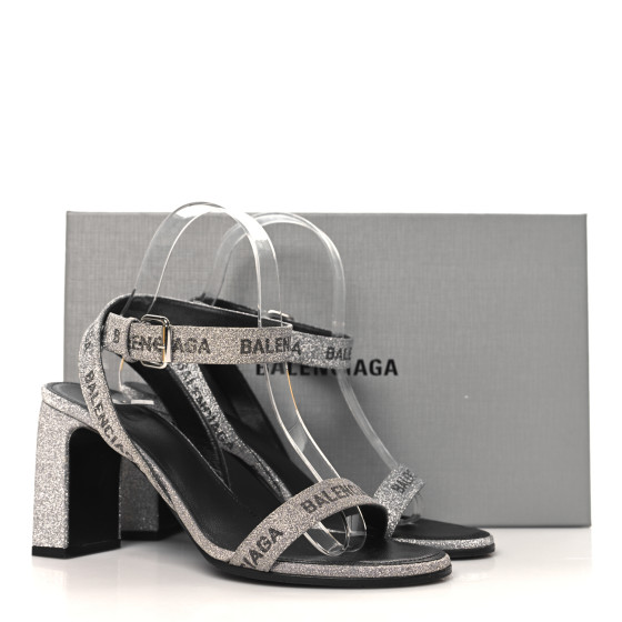 【BALENCIAGA】ROUND HEEL SANDAL BALENCIAGA Glitter Allover Logo Ankle Strap Round Heel 80mm