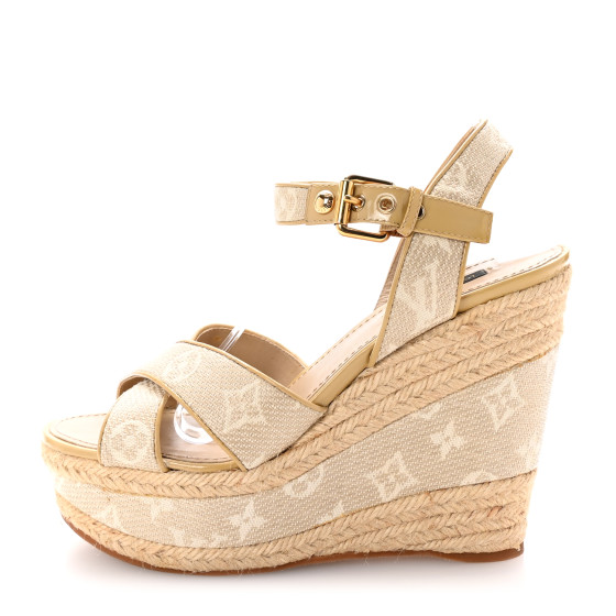【Louis Vuitton】LV イージー ヌバック シアリング ミュール LOUIS VUITTON Canvas Monogram Nil Espadrille Wedge Sandals