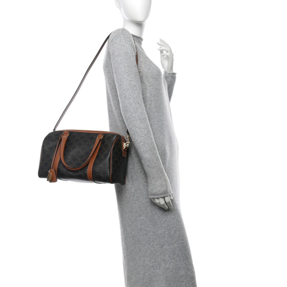 CELINE Triomphe Canvas Calfskin Boston Bag Tan
