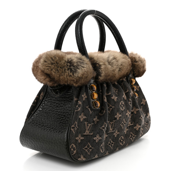 【チベットラム】LUIVALTA ルイヴァルタ アウター M LOUIS VUITTON Monogram Denim Chinchilla Lizard Trapeze PM