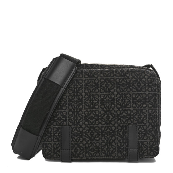 LOEWE Jacquard Anagram Calfskin Messenger Bag Grey Black