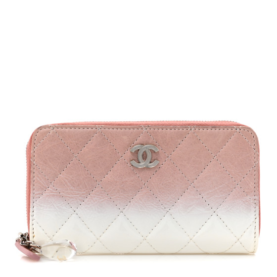 CHANEL Ombre Patent Calfskin Quilted Small Zip Around Wallet