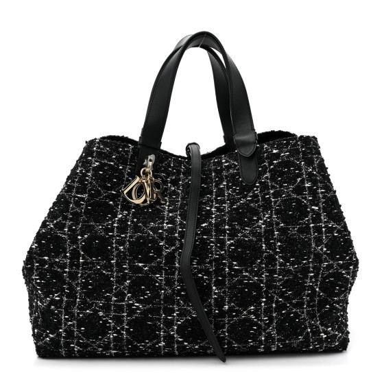 ポーチ付き◆Cannage Tweed TOUJOURS BAG LARGE CHRISTIAN DIOR Tweed Cannage Large Toujours Black White