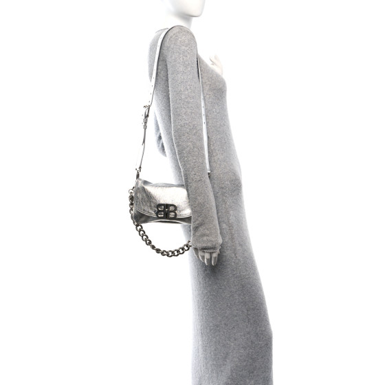 BALENCIAGA Metallic Peach Calfskin Small BB Soft Flap Bag