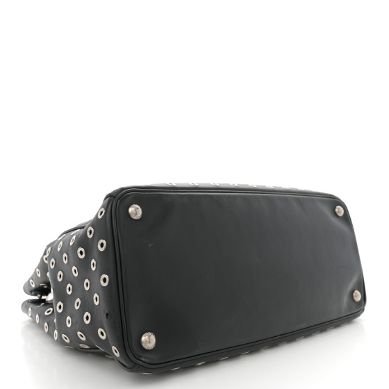 PRADA City Calf Grommet Large Double Zip Tote Black 1674741