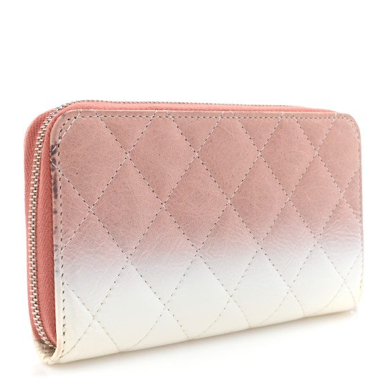 CHANEL Ombre Patent Calfskin Quilted Small Zip Around Wallet