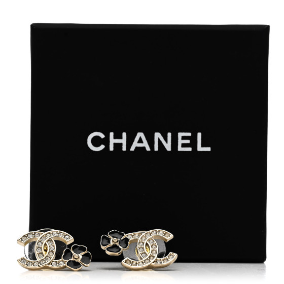 【CHANEL】chanel black crystal flower ear clip★イヤリング RAREAuth CHANEL Camellia Flower Motif CC LOGOS Earrings Clip