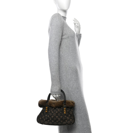 LOUIS VUITTON Monogram Denim Chinchilla Lizard Trapeze PM