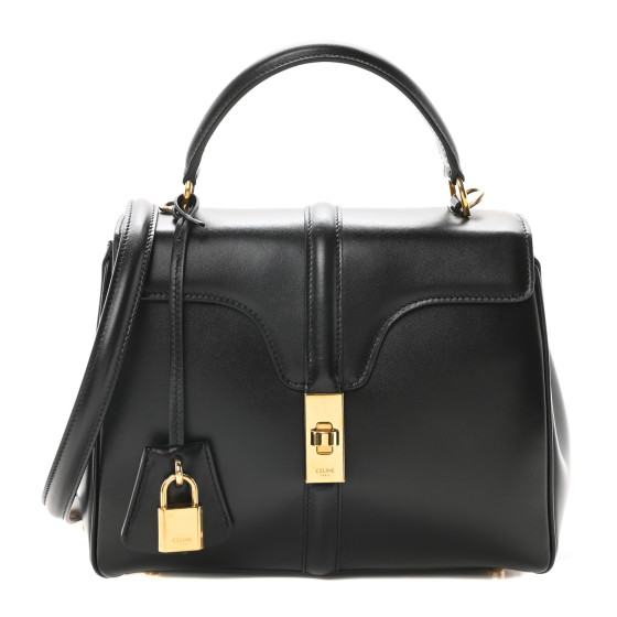 CELINE Satinated Calfskin Small 16 Top Handle Bag Black